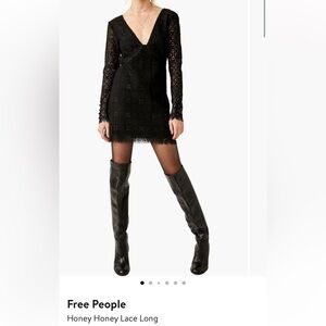 Free People Honey Honey Lace Long Sleeve Minidress NWOT Size 10 Black